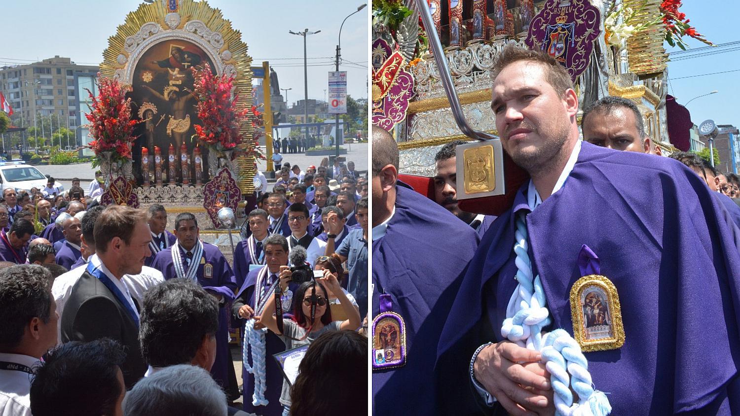 George Forsyth acude a procesión del Señor de los Milagros por Domingo de Ramos (FOTOS)