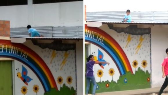 Niño termina encima del techo de un jardín (VIDEO)