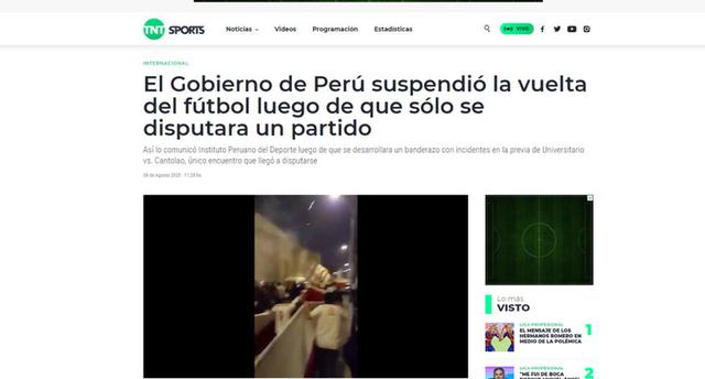 Prensa internacional sobre suspensión del fútbol peruano. (Captura)