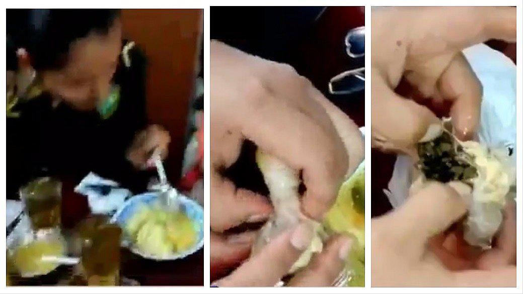 ¡Asqueroso! Encuentran molleja sin limpiar dentro de sopa que tomaba policía 