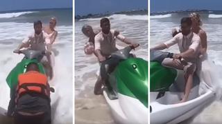 Novios quisieron tomarse una foto en una moto acuática, pero todo resultó mal | VIDEO