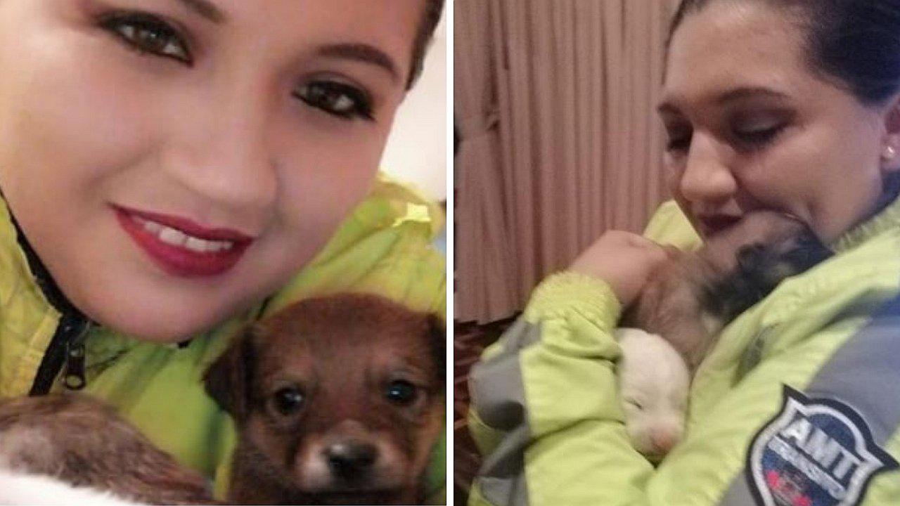 Policía da hogar a cachorros que fueron abandonados