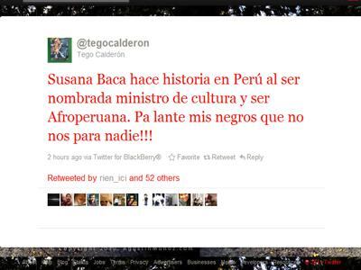 Tego Calderon felicita designación de Susana Baca como ministra de cultura