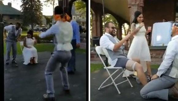 Gran sorpresa se lleva novio al intentar quitar la liga de la pierna a su novia  (VIDEO)