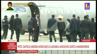 Pedro Castillo y primera dama abordan avión rumbo a Ayacucho junto a Evo Morales 