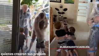 Coronavirus: abuelitos fabrican sus propios trajes de plástico para poder abrazar a sus nietos | VIDEO