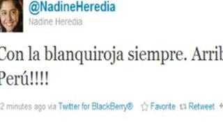 Nadine Heredia: "Con la blanquiroja, siempre, ¡arriba Perú!"