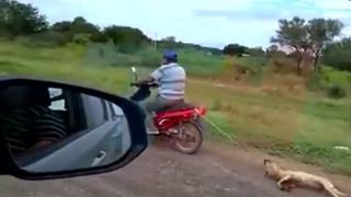 Difunden video de un hombre en moto arrastrando a su perro (VIDEO)