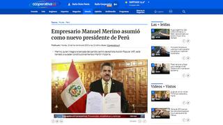 La asunción de Manuel Merino como presidente del Perú en los medios del mundo | FOTOS