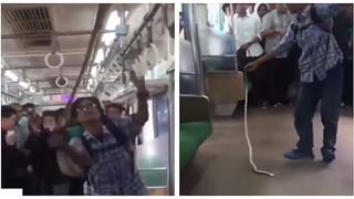 Valiente hombre se enfrenta a serpiente que apareció en pleno viaje en tren (VIDEO)