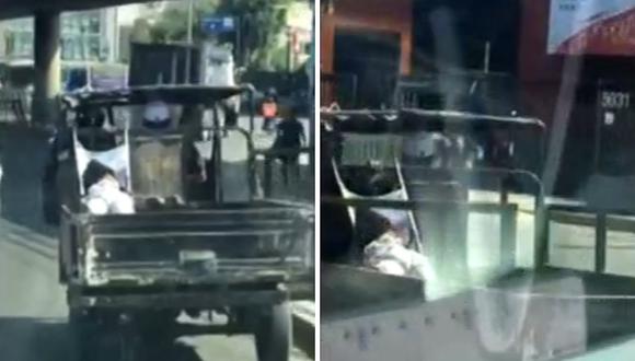 Captan a chófer de motocarga que lleva a un bebé de manera irresponsable (VIDEO)