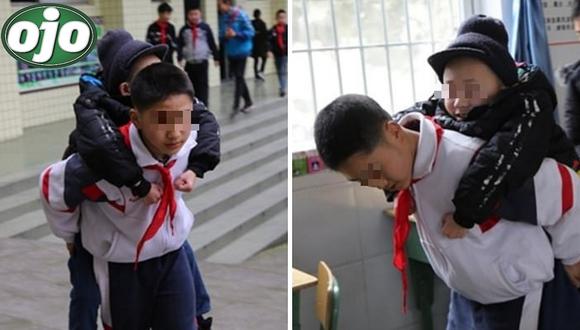 Escolar cargó por seis años a su mejor amigo discapacitado al colegio (FOTOS)