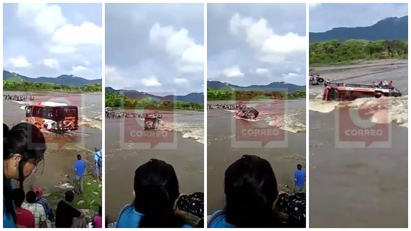 Piura: mira el preciso momento en que quebrada voltea bus con 17 pasajeros (VIDEO)