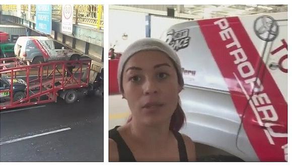 ​Fernanda Kanno furiosa tras información de que su auto quedó empotrado en puente (VÍDEOS)