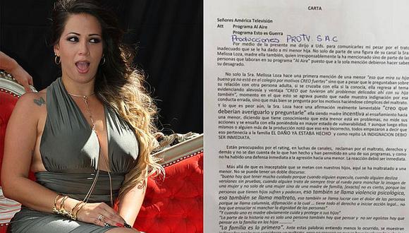 Melissa Klug envía carta a América Televisión tras declaración de Melissa Loza 