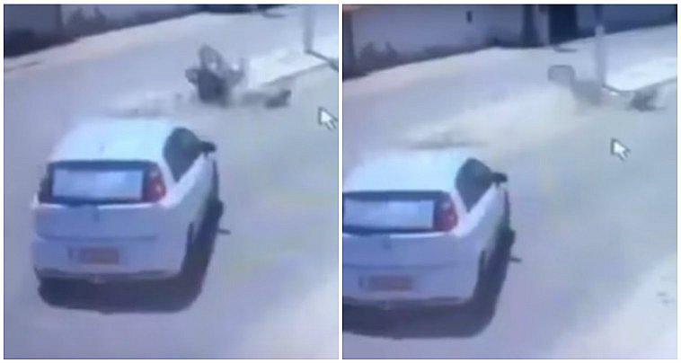 YouTube: Motociclista choca contra poste, se salva, pero pasa lo inesperado (VIDEO)