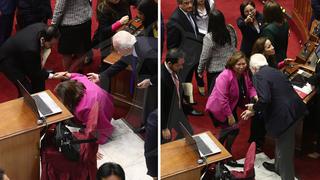 Congresista Ana María Choquehuanca sufre caída durante incidentes en el hemiciclo | FOTOS