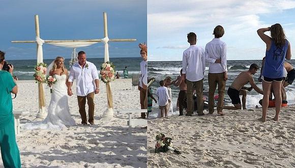 Interrumpió su boda en la playa para salvar a un joven que se estaba ahogando (FOTOS)