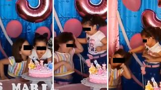 Niña enfurece y agarra de los ‘pelos’ a otra por soplar su vela de cumpleaños | VIDEO