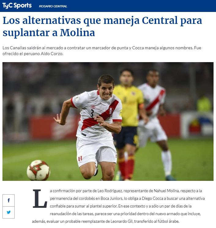 Así informó TyC Sports el ofrecimiento de Aldo Corzo.