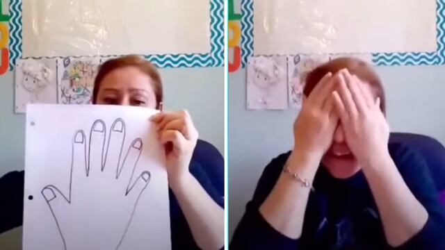 Profesora dibuja seis dedos en una mano en sus clases virtuales y se ríe de su propia equivocación | VIDEO