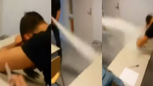 ​Youtube: Profesor despierta con extintor a alumno que se quedó dormido en su clase 