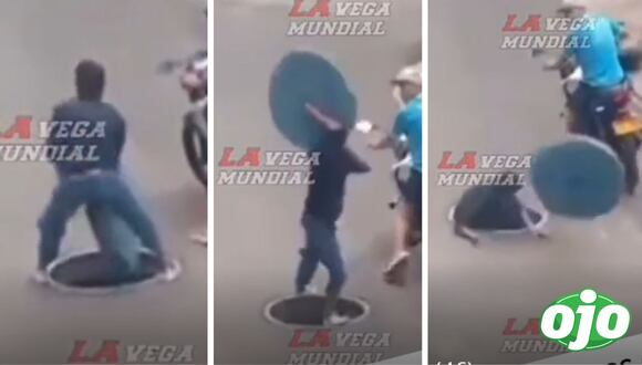 Ojo - Intenta robar la tapa de un buzón y cae dentro