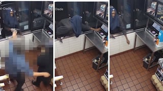Delincuente intenta robar cadena de comida rápida pero caja registradora lo "venció" (VIDEO)