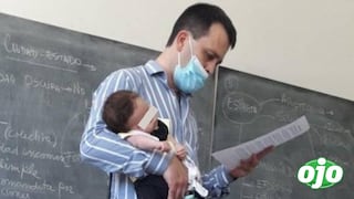 Profesor tiene noble gesto al cuidar a la bebé de su alumna mientras dicta clases 