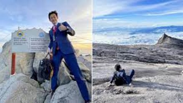 Sastre japonés escala montaña de 4100 metros con terno, corbata y zapatos de vestir | VIDEO