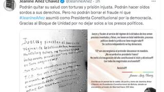 Expresidenta presa por golpista escribe mensaje en muro de su celda y difunde foto en Twitter