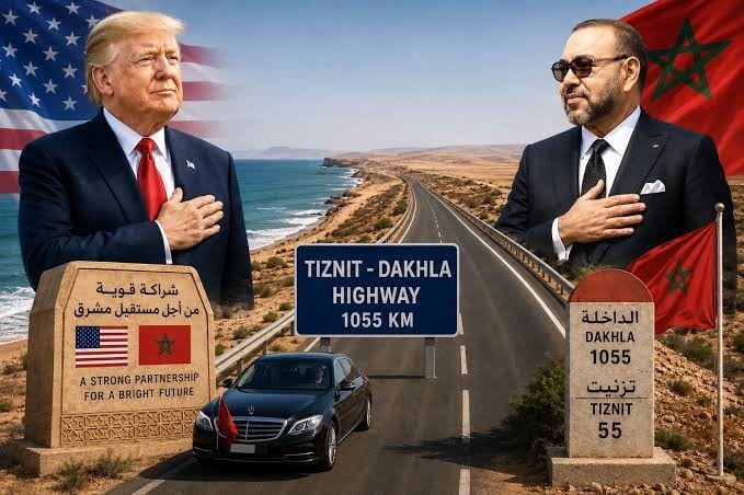 La moderna carretera, con el nombre de Donald Trump, alegra al presidente de Estados Unidos.