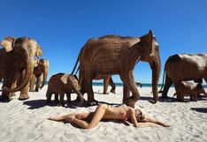 Centenar de elefantes gigantes invaden a la icónica playa de Miami Beach