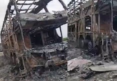 Bus interprovincial quedó hecho cenizas tras incendiarse en la carretera Panamericana Norte en Trujillo