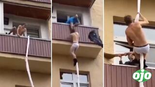 Amante es descubierto, intenta escapar por un balcón, pero vecina lo agarra a escobazos | VIDEO
