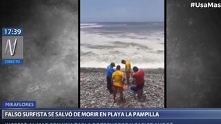 Falso surfista entró a playa La Pampilla con tabla de tecnopor y casi se ahoga