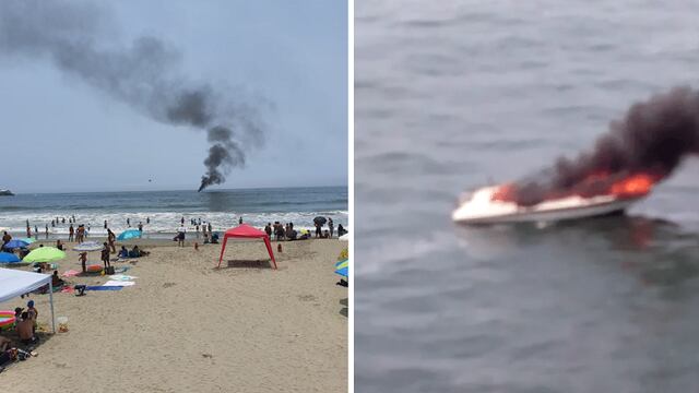 Yate se incendia en playa Santa María y logran rescatar a hombre