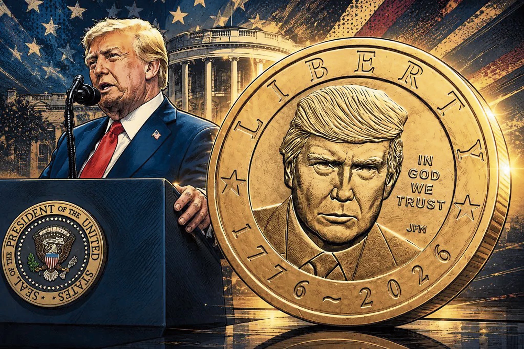 El presidente Donald Trump está feliz por aparecer en una moneda, acto que enaltece el ego y que otros no se han atrevido antes.