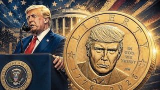 Donald Trump aparece sonriente en monedas de 1 dólar de oro bamba