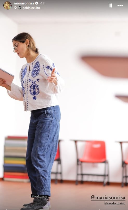 María Grazia Gamarra enfocada en su trabajo con la compañía de teatro Éxodo.