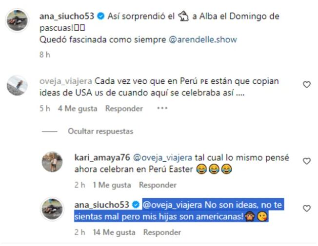Ana Siucho dice que sus hijas son americanas tras celebrar Pascua buscando huevos.