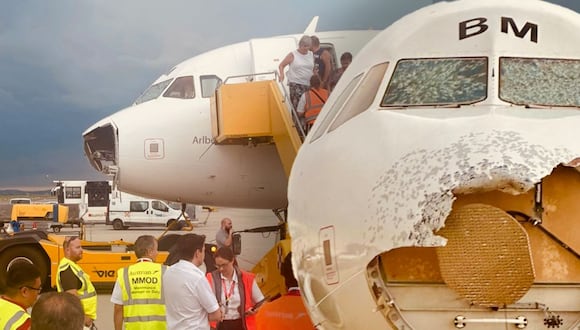 Con el morro destrozado vemos al avión Airbus SE A320 ya en tierra,