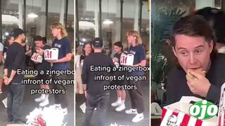 Conocidos tiktokers se burlan de una pareja vegana comiendo pollo frito en sus caras 