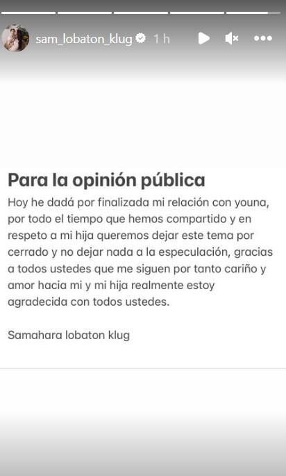 Samahara Lobatón y su novio Youna terminaron su relación. Foto: (Instagram/@sam_lobaton_klug).