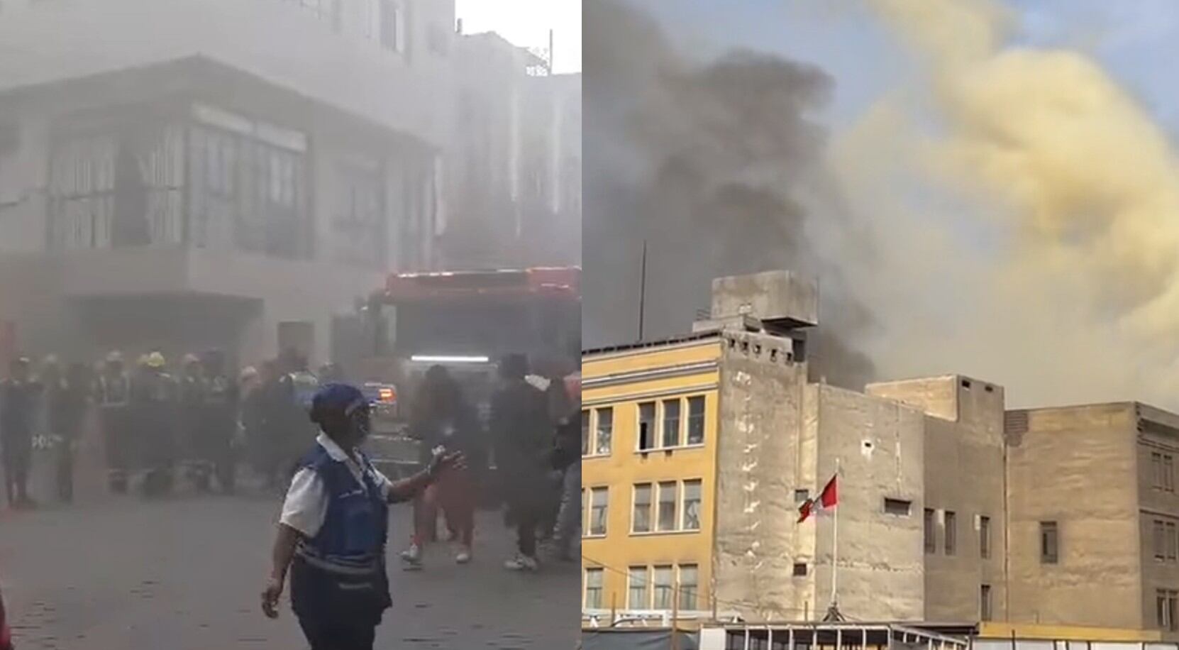 Incendio en el cruce del jirón Cailloma con el jirón Callao.