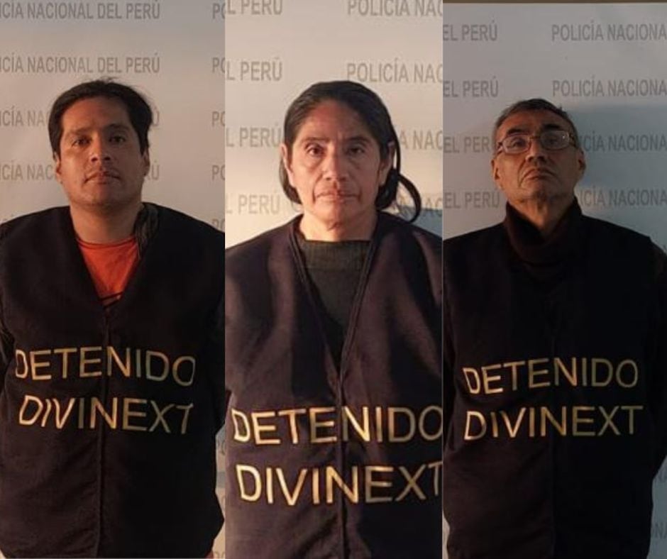 Los agentes policiales detuvieron a Mercedes Digna García Curo (60), “Meche” (centro); su hijo David Toribio Vicherrez García (41), “Palermo”, el cabecilla (izq,); y a su hermano Marciano Cruz García Curo (65), “Kuki” (der.)