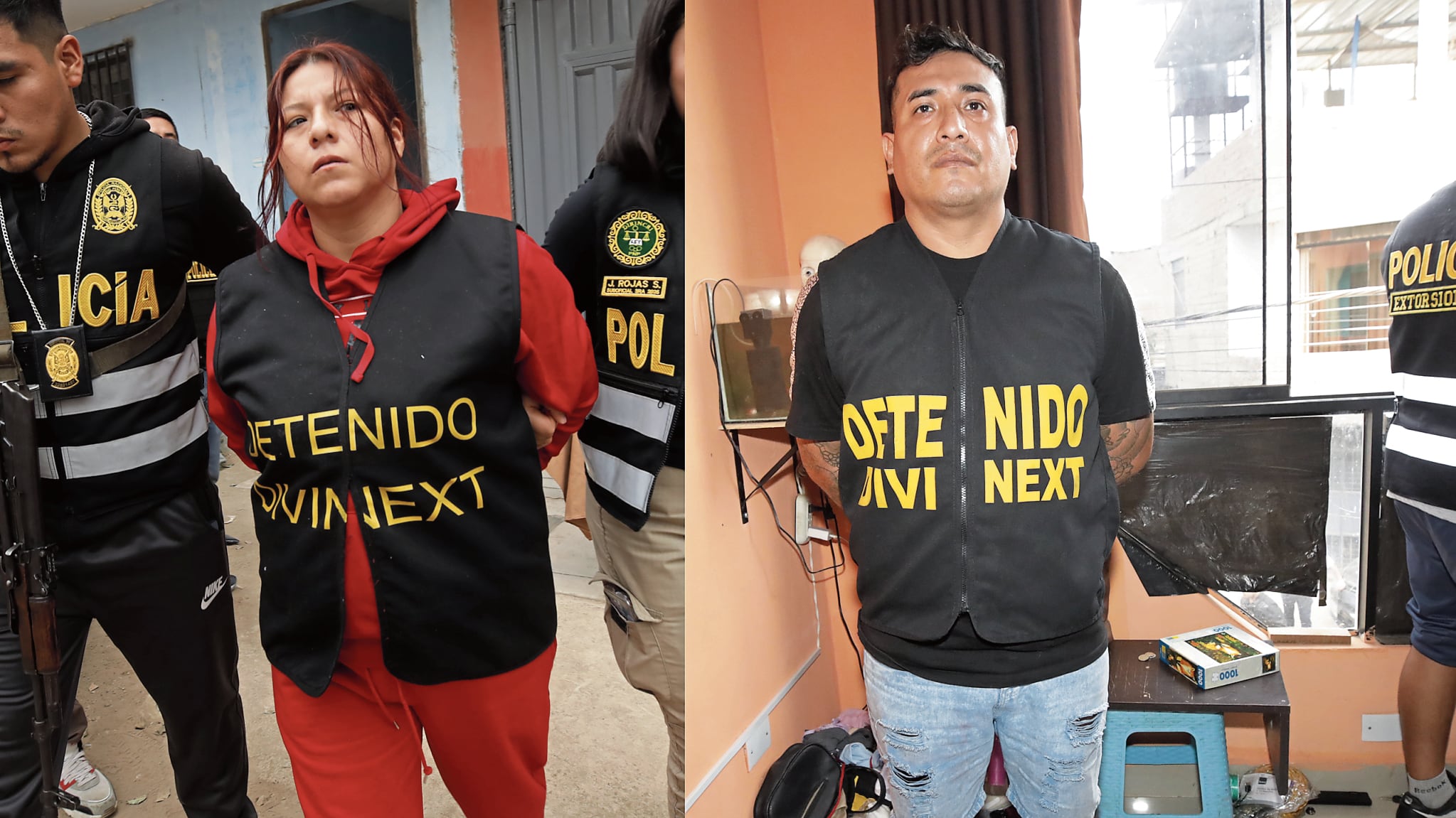 La Policía capturó a Roxana Brigitte Leyva Guevara (31), “Chana”; y a su pareja, el expresidiario Joel Christofer Lobato Herrera (37), “Chueco”, integrantes de "Los Injertos del Sur" que extorsionaba a empresas de transporte público, comerciantes y empresarios de Lima Sur.