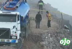 San Juan de Miraflores: Con grúa retiran camión cisterna que amenazaba con caer sobre viviendas