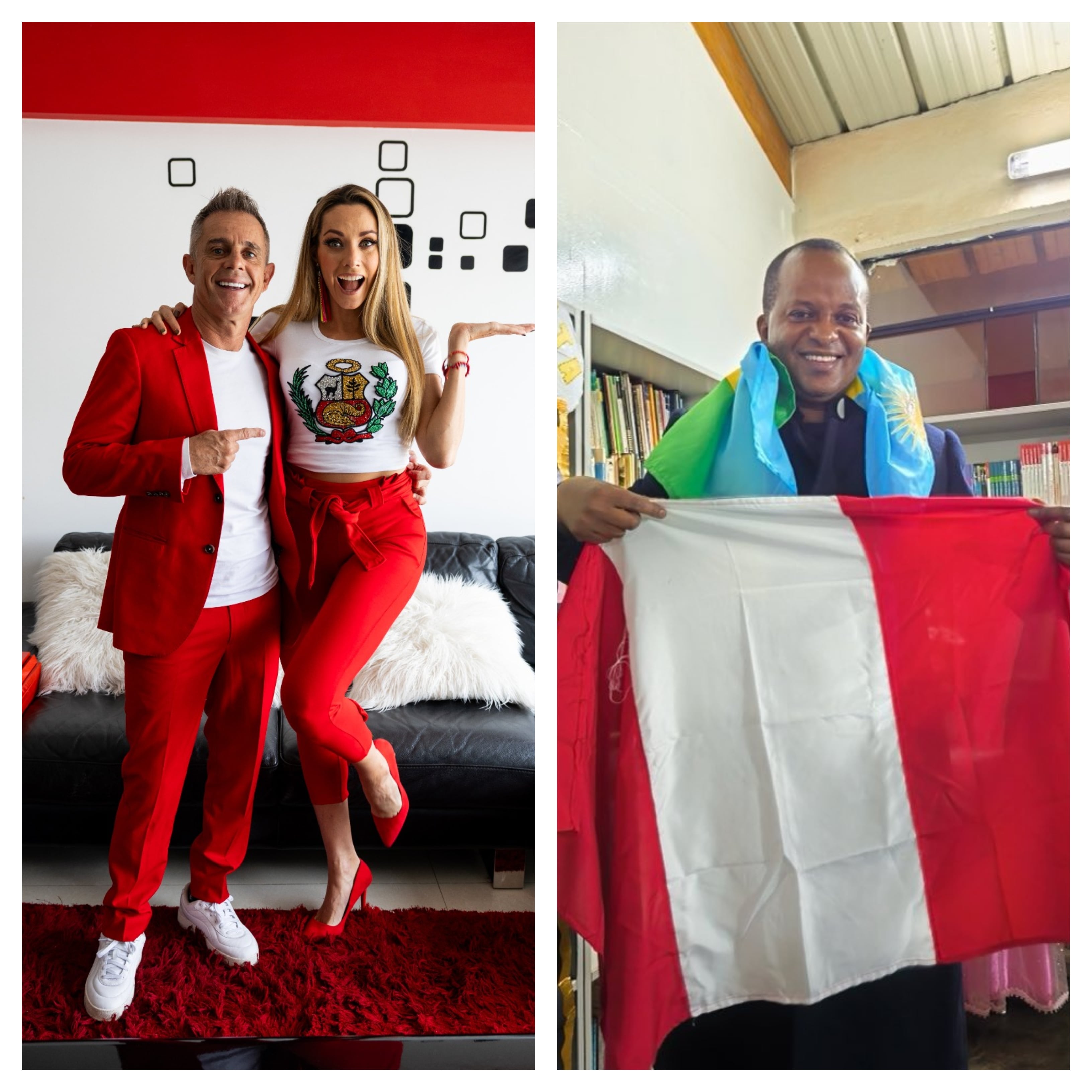 La bailarina Brenda Carvalho y su esposo, el exfutbolista Julinho y el sacerdote de la Diócesis del Callao, Christophe Ntaganzwa, están orgullosos de ser peruanos.