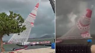 Árbol de Navidad de 56 metros de altura mata a obrero que lo instalaba | VIDEO